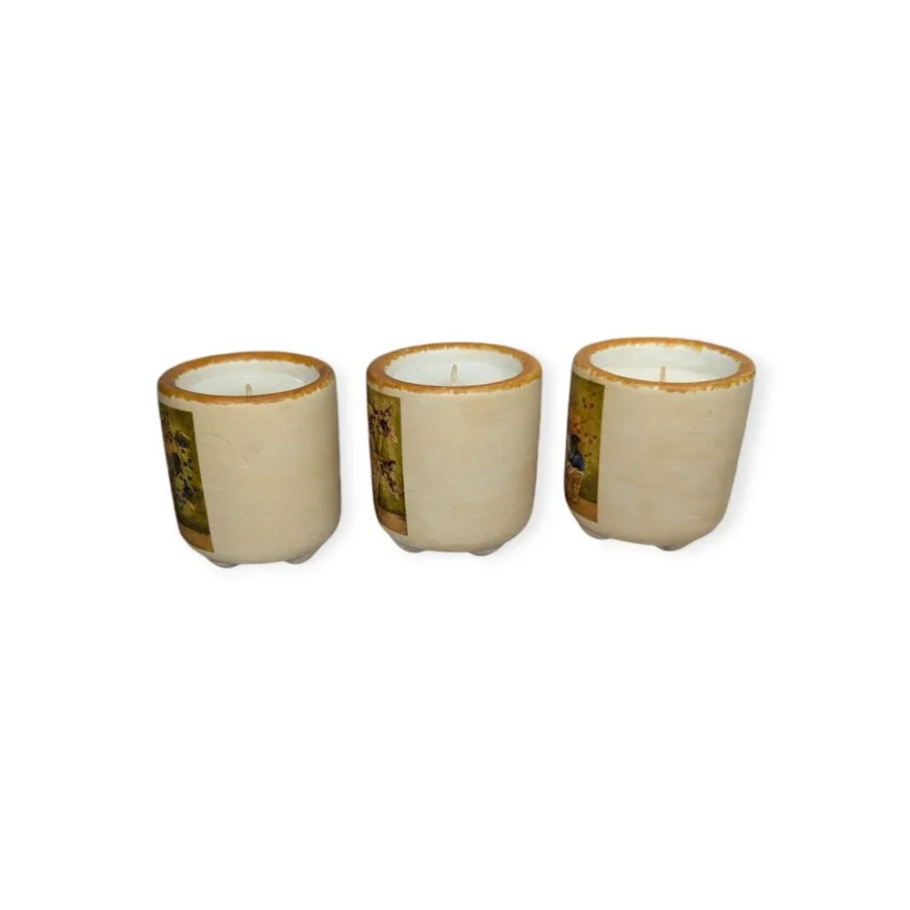 Set of 3 Ceramic Fall/Autumn Votive Sized Candle Holders with Candles Unused